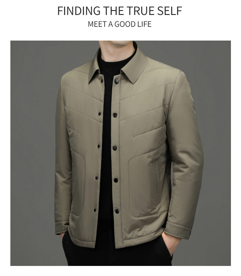 Fall Winter Men Jacket Lapel Fashion Business Lightweight Silk Cotton-padded Coat