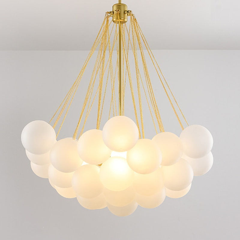 Creative Light Luxury Ball White Glass Bubble Post-modern Living Room Pendant Lamp