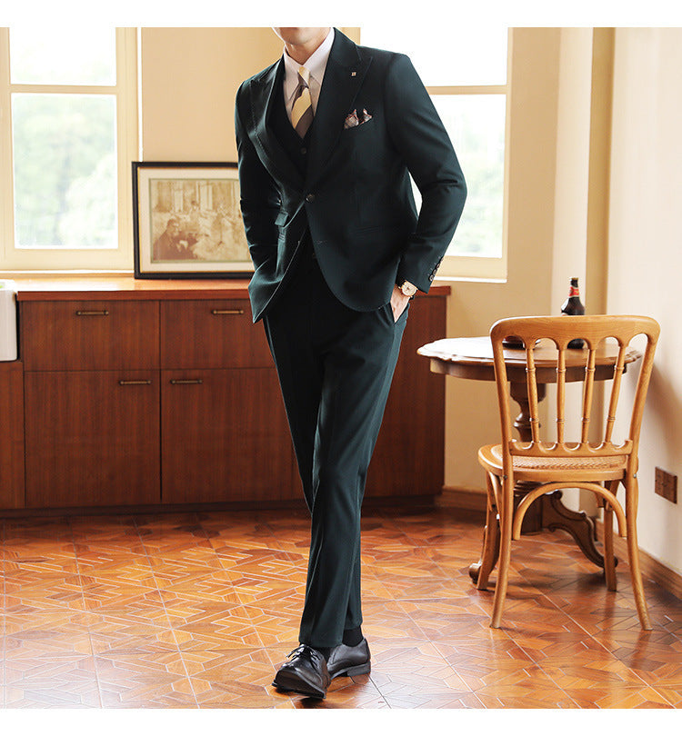 High-end Wedding Bridegroom Suit Suit Closure Collar Suit Three-piece Suit Men Caramel